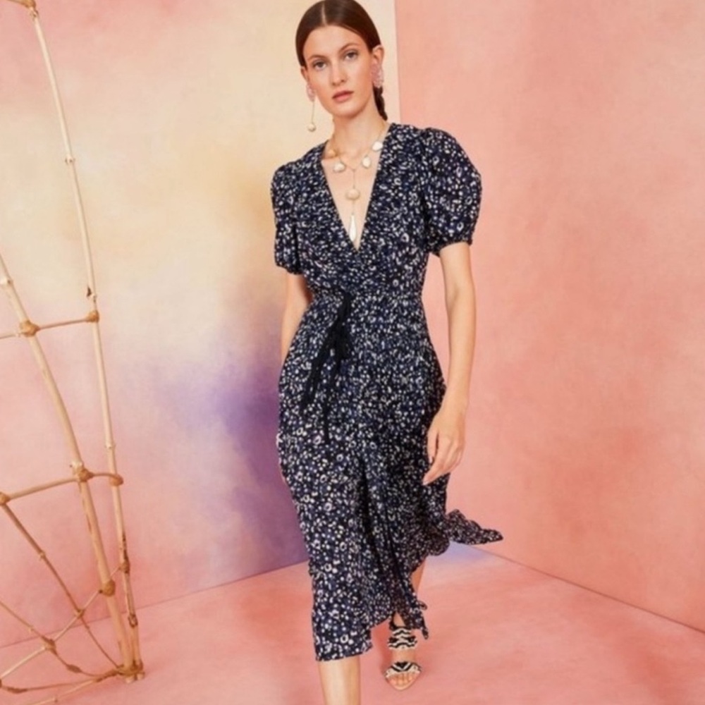 Ulla Johnson Navy Floral Midi Dress
